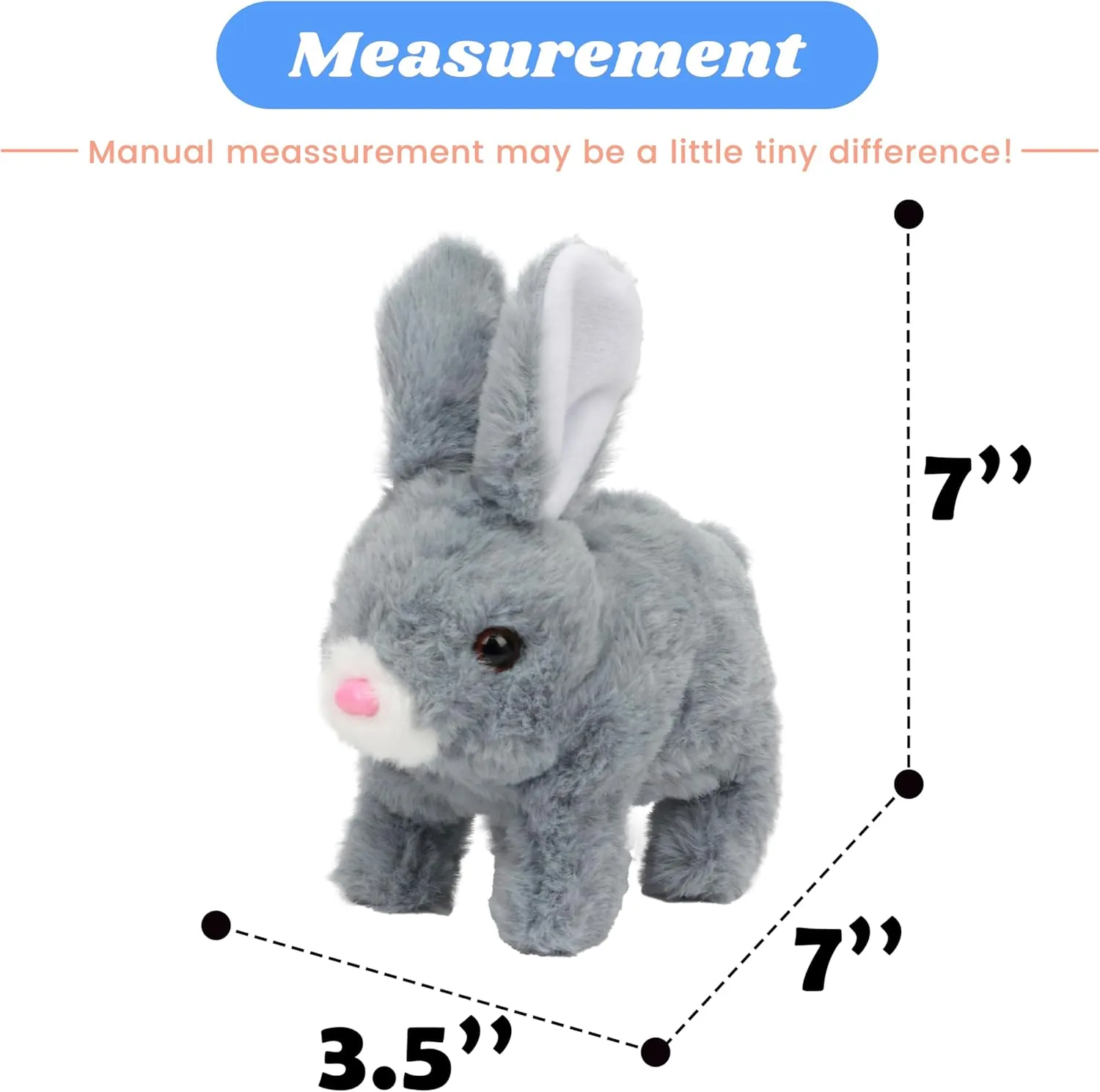 Hopearl Hopping Rabbit Interactive Electronic Pet Plush Bunny Toy with Sounds and Movements Animated Walking Wiggle Ears Twitch Nose Gifts for Toddlers Birthday, Gray, 7''