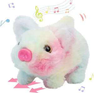 Hopearl Walking Piggy Pet Interactive Crawling Piglet Electronic Plush Toy Pig Oink Twitch Nose Wag Tail Animated Gifts for Toddlers Birthday, Rainbow, 8''