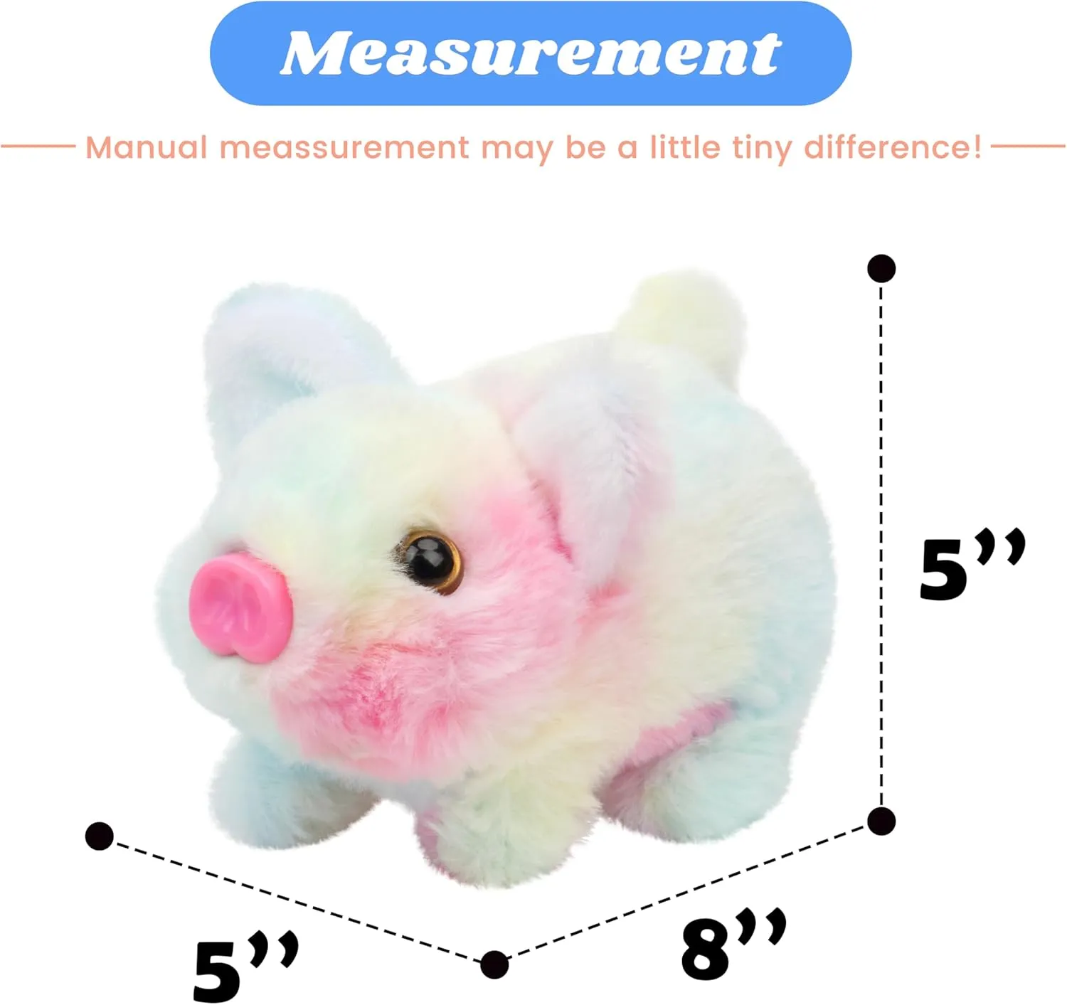 Hopearl Walking Piggy Pet Interactive Crawling Piglet Electronic Plush Toy Pig Oink Twitch Nose Wag Tail Animated Gifts for Toddlers Birthday, Rainbow, 8''