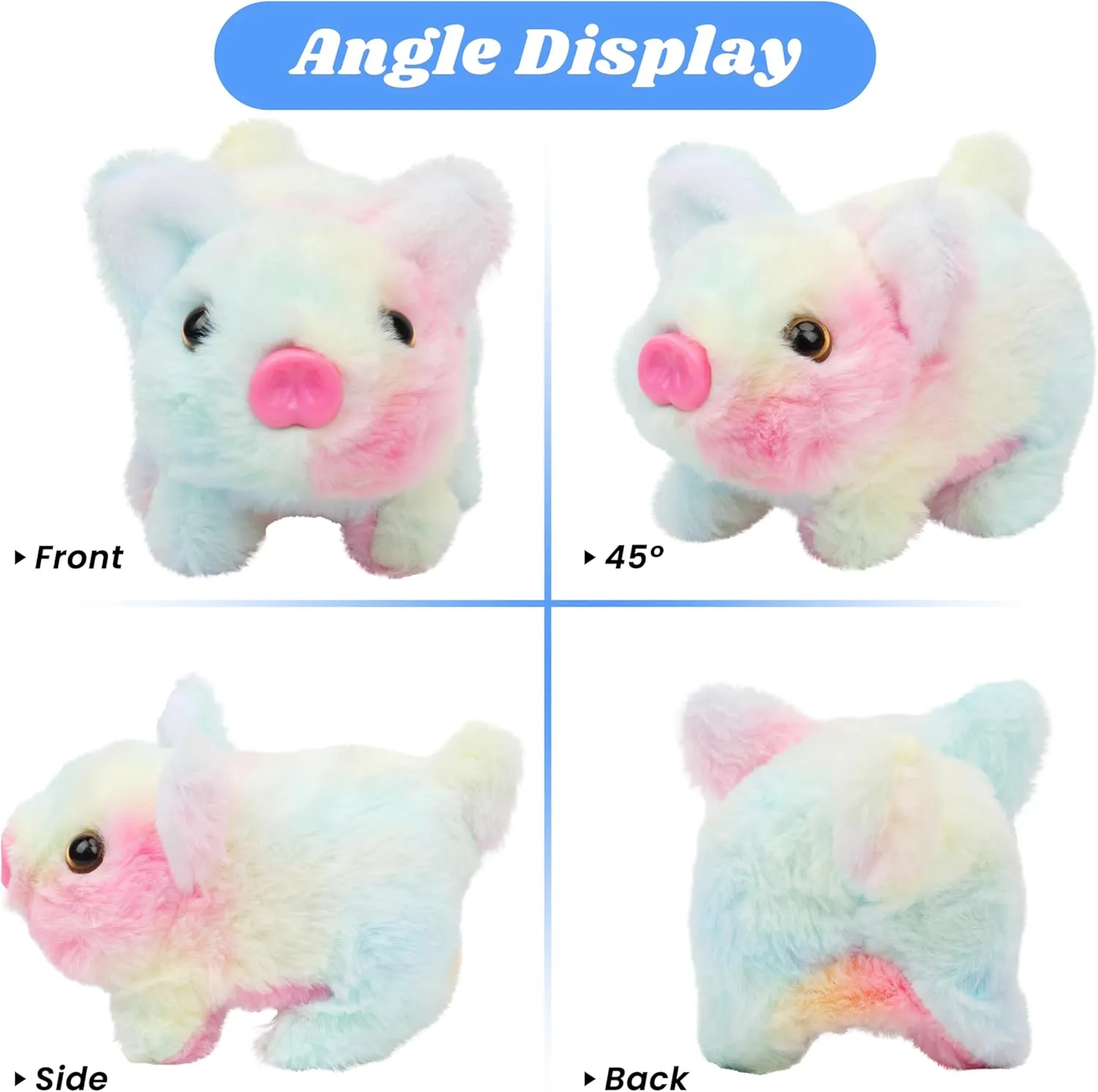 Hopearl Walking Piggy Pet Interactive Crawling Piglet Electronic Plush Toy Pig Oink Twitch Nose Wag Tail Animated Gifts for Toddlers Birthday, Rainbow, 8''