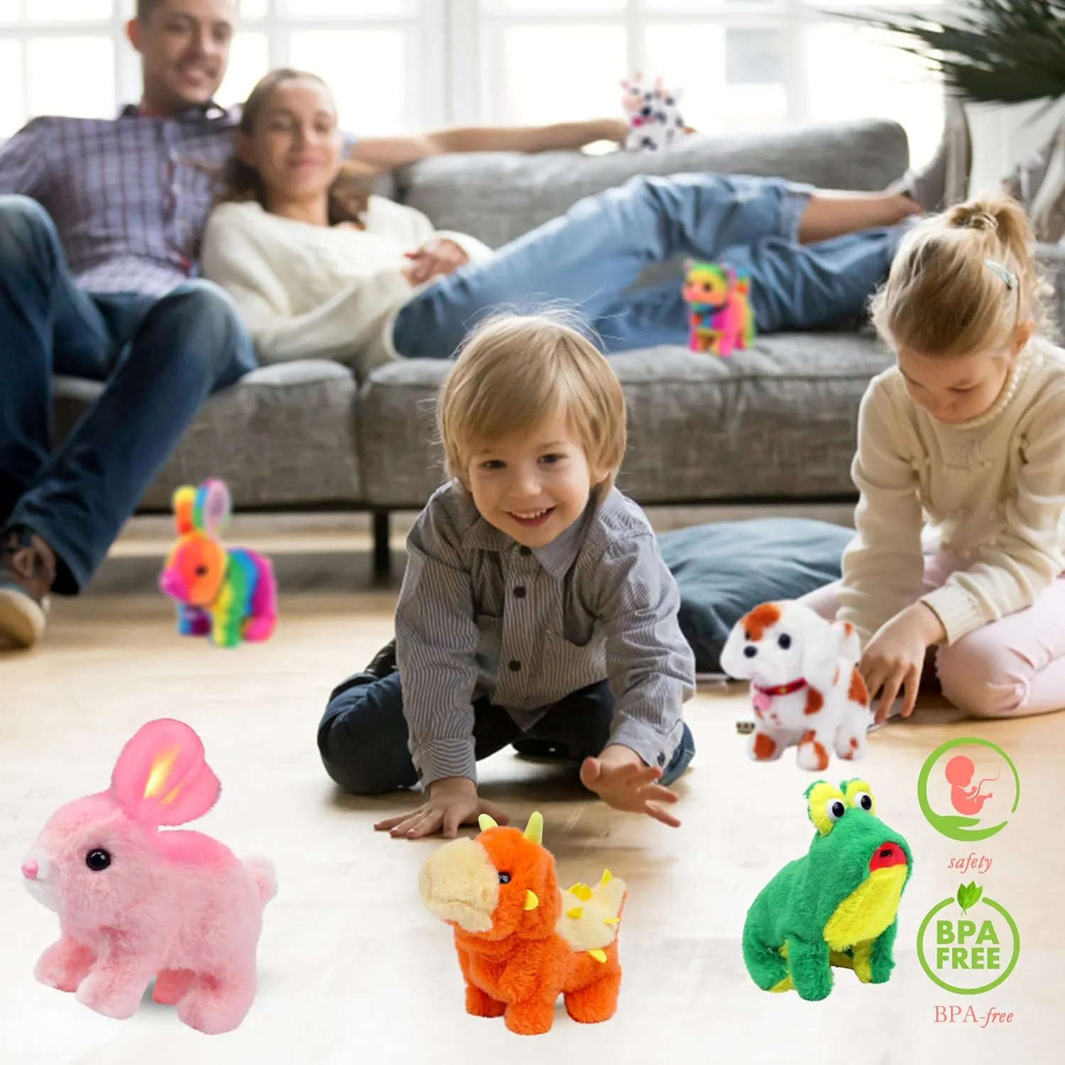 Hopearl Walking Piggy Pet Interactive Crawling Piglet Electronic Plush Toy Pig Oink Twitch Nose Wag Tail Animated Gifts for Toddlers Birthday, Rainbow, 8''