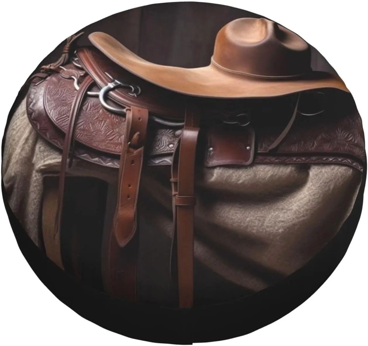 Horse Saddle with a Cowboy Hat Wild Tire Cover Outdoor Waterproof Snow Sun Rain Wheel Cover Portable Wheel Bags Camper Spare Tire Cover Universal Car Tire Protectors for Trailer RV SUV