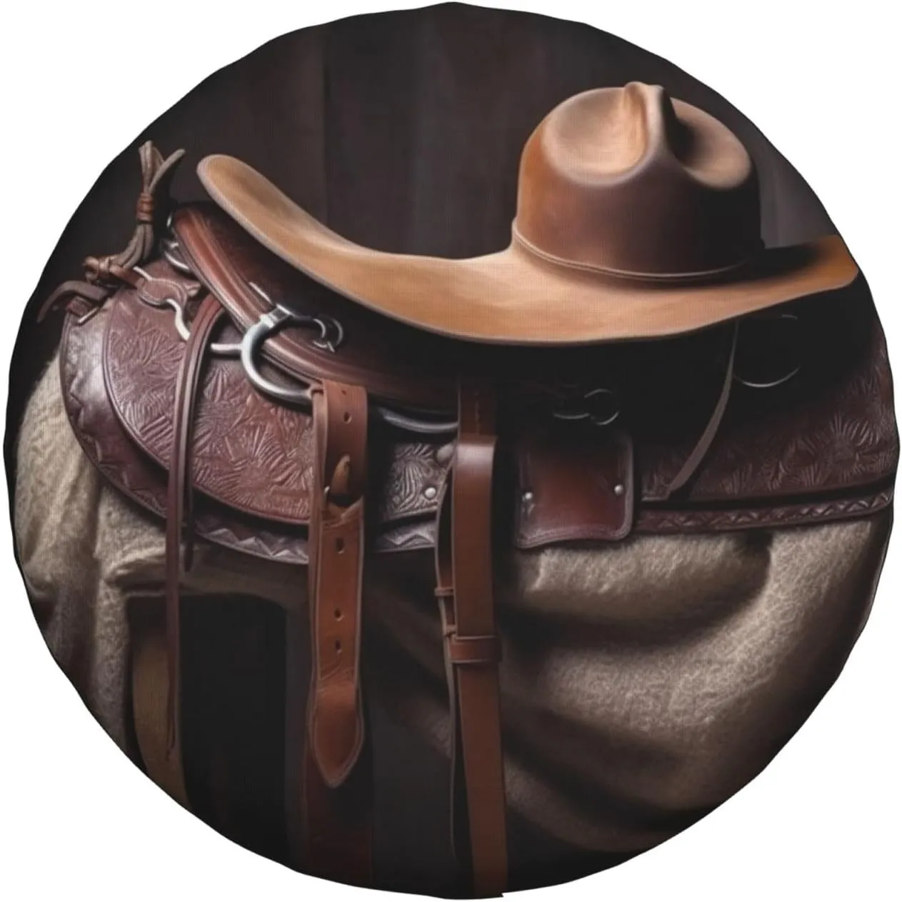 Horse Saddle with a Cowboy Hat Wild Tire Cover Outdoor Waterproof Snow Sun Rain Wheel Cover Portable Wheel Bags Camper Spare Tire Cover Universal Car Tire Protectors for Trailer RV SUV