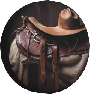 Horse Saddle with a Cowboy Hat Wild Tire Cover Outdoor Waterproof Snow Sun Rain Wheel Cover Portable Wheel Bags Camper Spare Tire Cover Universal Car Tire Protectors for Trailer RV SUV