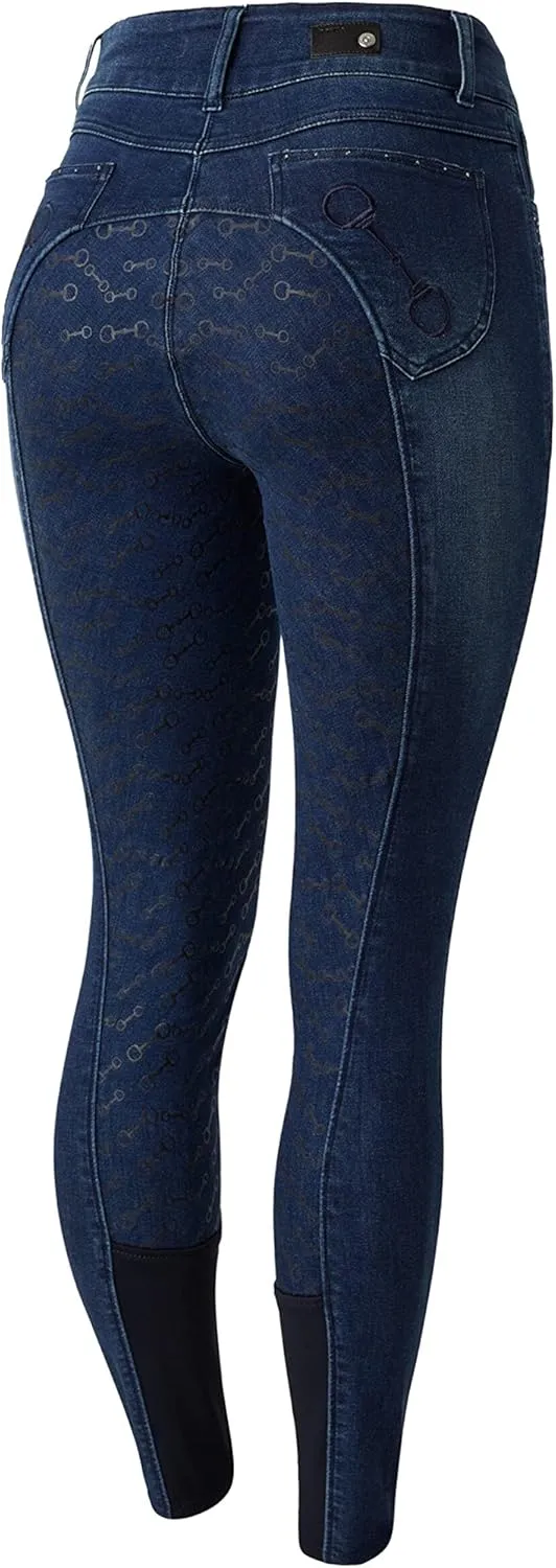 HORZE Kaia Women's Denim Silicone Full Seat Breeches with Crystal Details and 5 Pockets