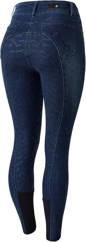 HORZE Kaia Women's Denim Silicone Full Seat Breeches with Crystal Details and 5 Pockets