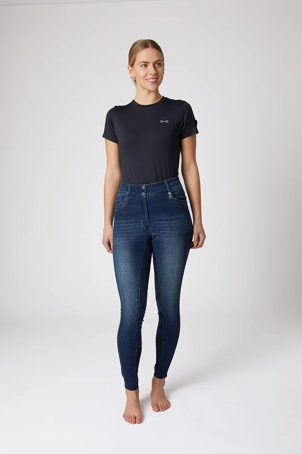 HORZE Kaia Women's Denim Silicone Full Seat Breeches with Crystal Details and 5 Pockets