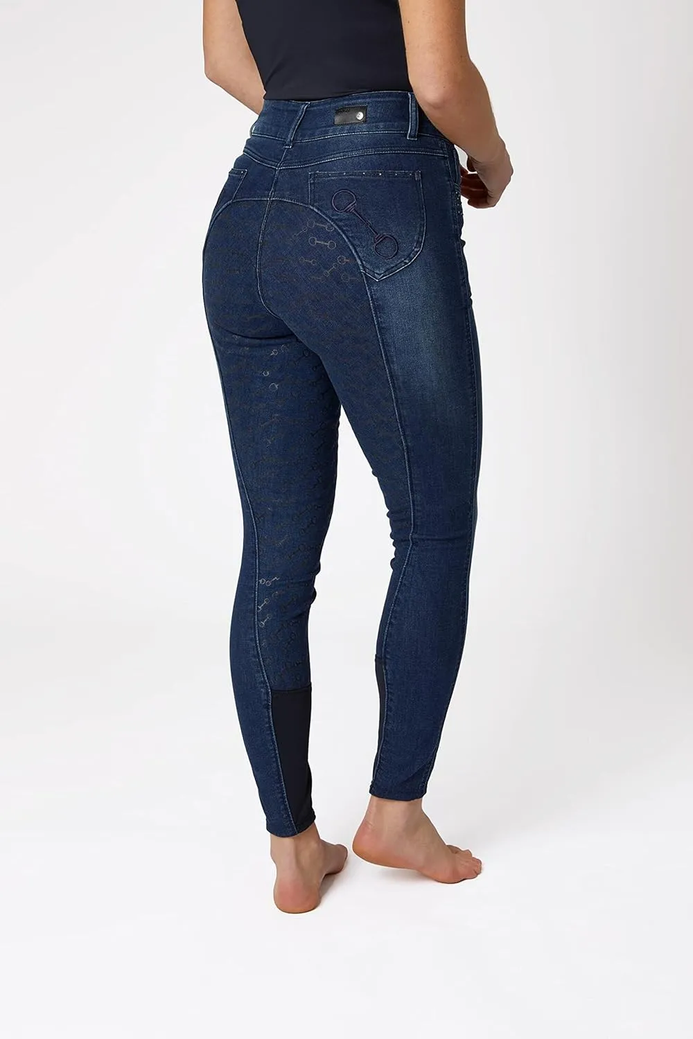 HORZE Kaia Women's Denim Silicone Full Seat Breeches with Crystal Details and 5 Pockets
