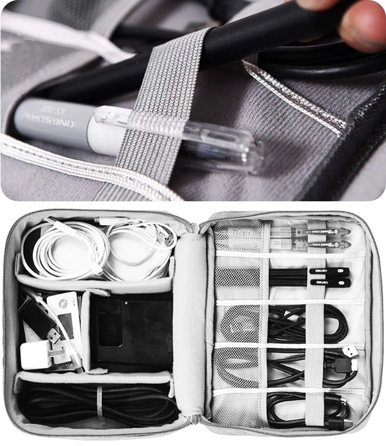 House of Quirk Polyester Electronics Accessories Organizer Bag, Universal Carry Travel Gadget Bag For Cables, Plug And More, Perfect Size Fits For Pad Phone Charger Hard Disk - Grey