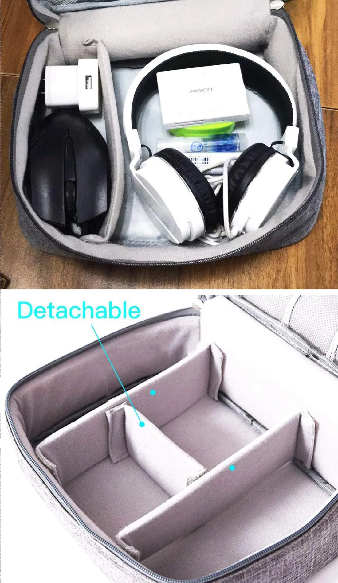 House of Quirk Polyester Electronics Accessories Organizer Bag, Universal Carry Travel Gadget Bag For Cables, Plug And More, Perfect Size Fits For Pad Phone Charger Hard Disk - Grey
