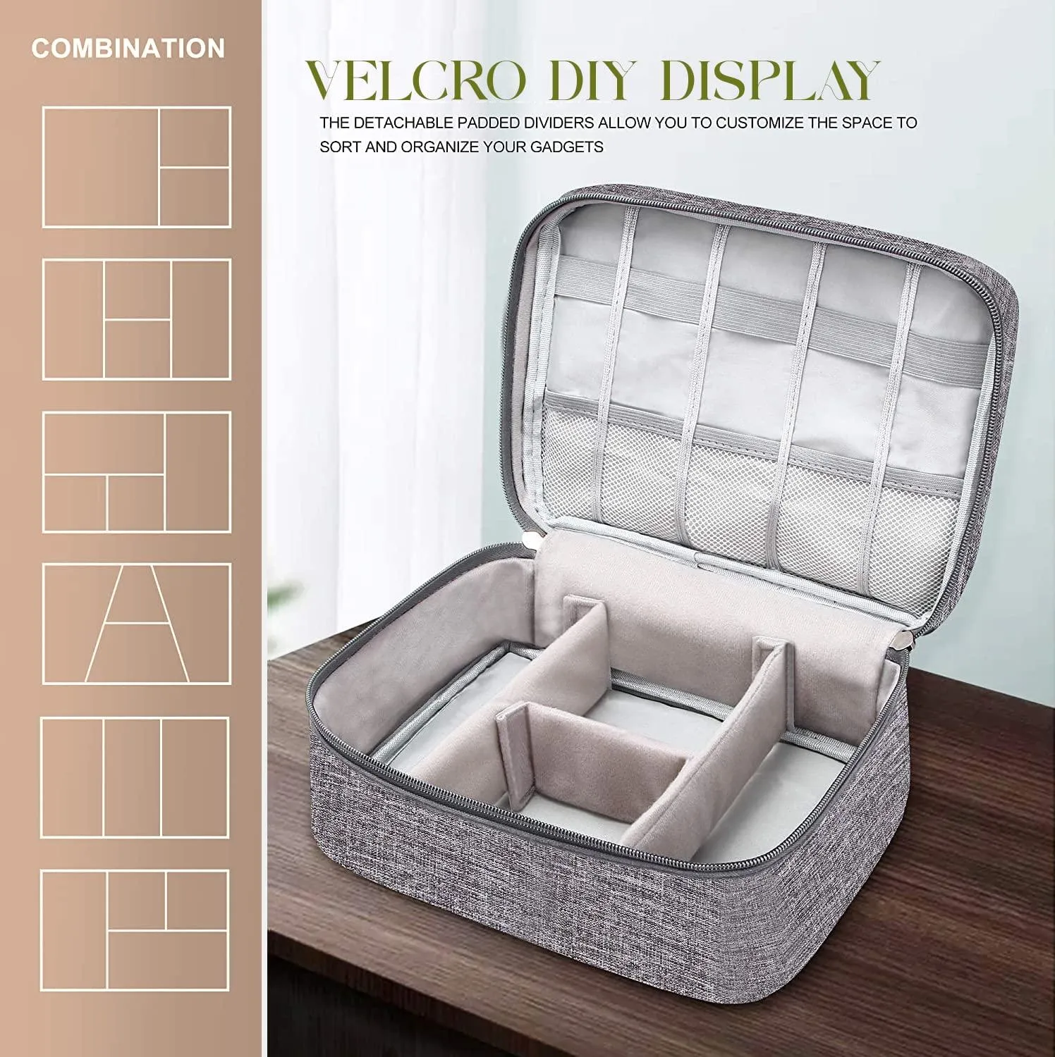 House of Quirk Polyester Electronics Accessories Organizer Bag, Universal Carry Travel Gadget Bag For Cables, Plug And More, Perfect Size Fits For Pad Phone Charger Hard Disk - Grey