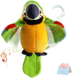 Houwsbaby 9'' Green Electronic Musical Talking Parrot Plush Toy,Interactive Toy,Recording Stuffed Animal Repeat What You Say Shake Wings Macaw Record Bird Toy for Kids Boys Girls