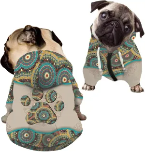 Howilath Boho Mandala Dog Hoodie Sweatshirts Winter Coat with Pockets, Warm Dog Paw Print Pet Clothing Hooded Shirts - M