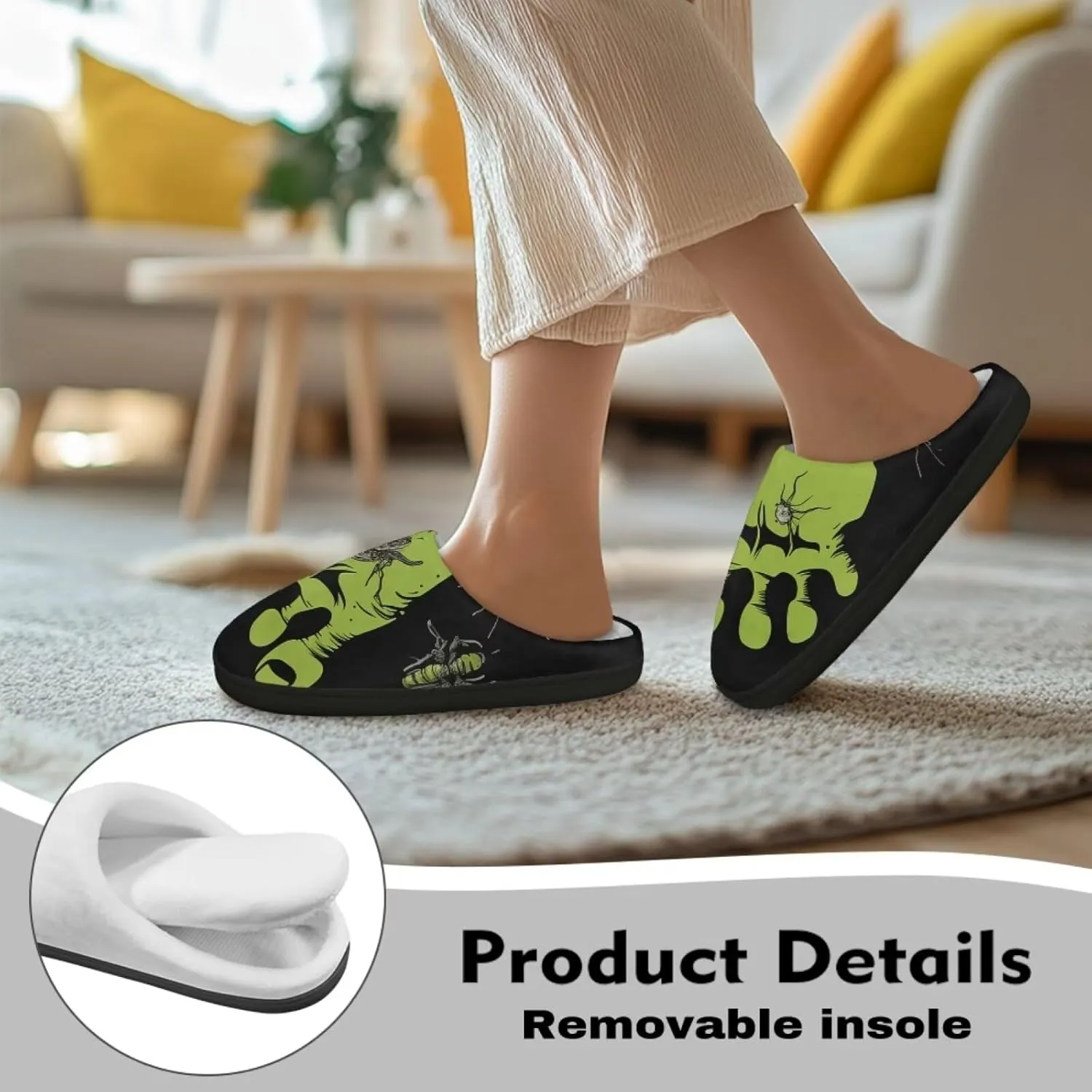 Howilath Cute Cartoon Pattern Unisex Flannel Slippers, Warm Breathable Cotton Shoes with Anti-skid Sole