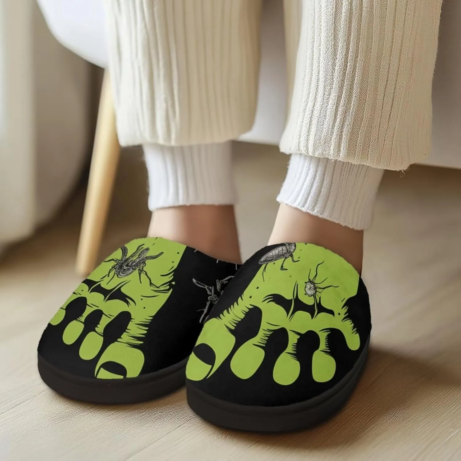 Howilath Cute Cartoon Pattern Unisex Flannel Slippers, Warm Breathable Cotton Shoes with Anti-skid Sole
