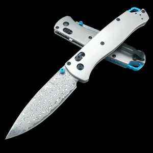 HUAAO Bugout 535 Folding Knife, Axis Lock Knife with Titanium Alloy Handle, EDC Pocket Knife with Pocket Clip, Cool Hunting Knives Gifts for Men EDC (Damascus knife)