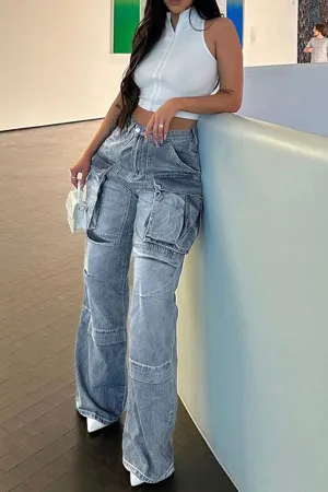 hulianfu Gradient Hippy Multi Pocket Jeans