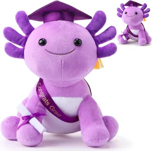 HyDren 10 Inch Graduation Axolotl Plush Stuffed Animal Axolotl Stuffed Animals with Graduation Hat Diploma and Sash, Plush Gift for Preschool, Kindergarten, Friend, Relatives(Purple)