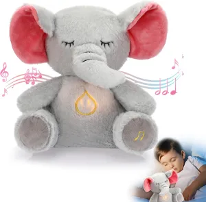 HyDren Breathing Stuffed Animal 9 inch Calming Soothers for Sleep Heartbeat Plush for Anxiety with Music Lights and Rhythmic Breathing Motion Anxiety Relief Portable Plush Sound Machine(Elephant)