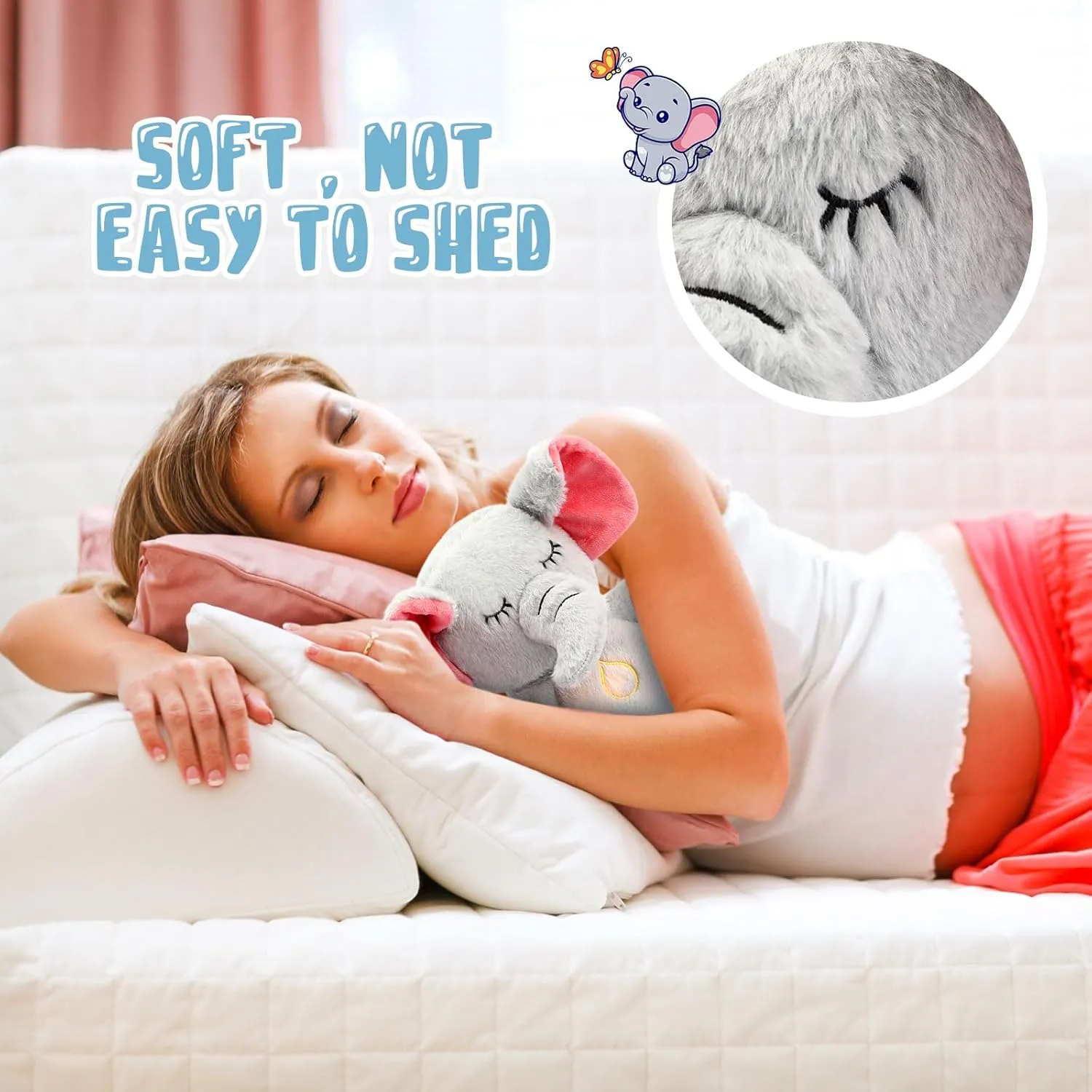 HyDren Breathing Stuffed Animal 9 inch Calming Soothers for Sleep Heartbeat Plush for Anxiety with Music Lights and Rhythmic Breathing Motion Anxiety Relief Portable Plush Sound Machine(Elephant)
