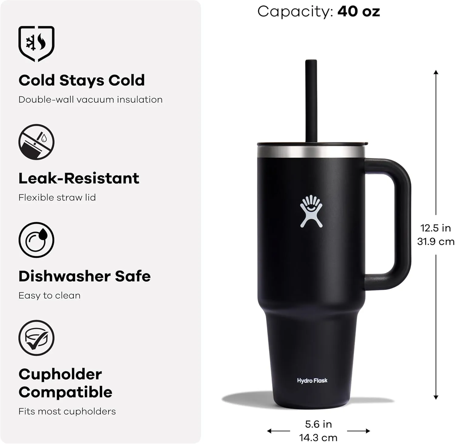 Hydro Flask 40 Oz Travel Tumbler with Handle, Lid and Straw - Insulated Stainless Steel in 40 Oz Agave Green
