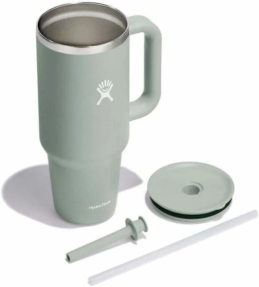 Hydro Flask 40 Oz Travel Tumbler with Handle, Lid and Straw - Insulated Stainless Steel in 40 Oz Agave Green