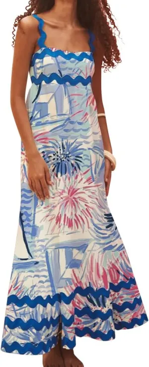IDOPIP Womens Summer Casual Dress Beach Floral Maxi Dress Elegant Spaghetti Sleeveless Smocked Sundress Weeding Guest Dress