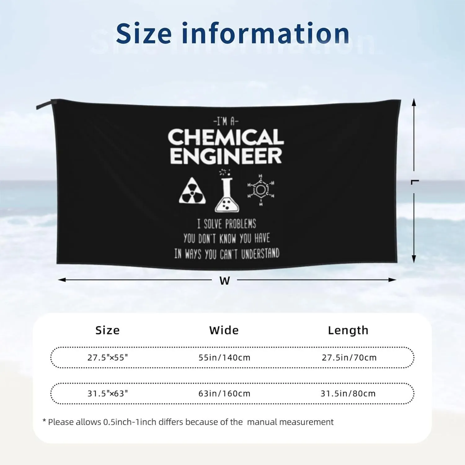 I'm Chemical Engineer Beach Towel with Travel Bag 27.5"x55" Quick Dry Sand Free Lightweight Large Oversized Towels Light Vacation Essentials