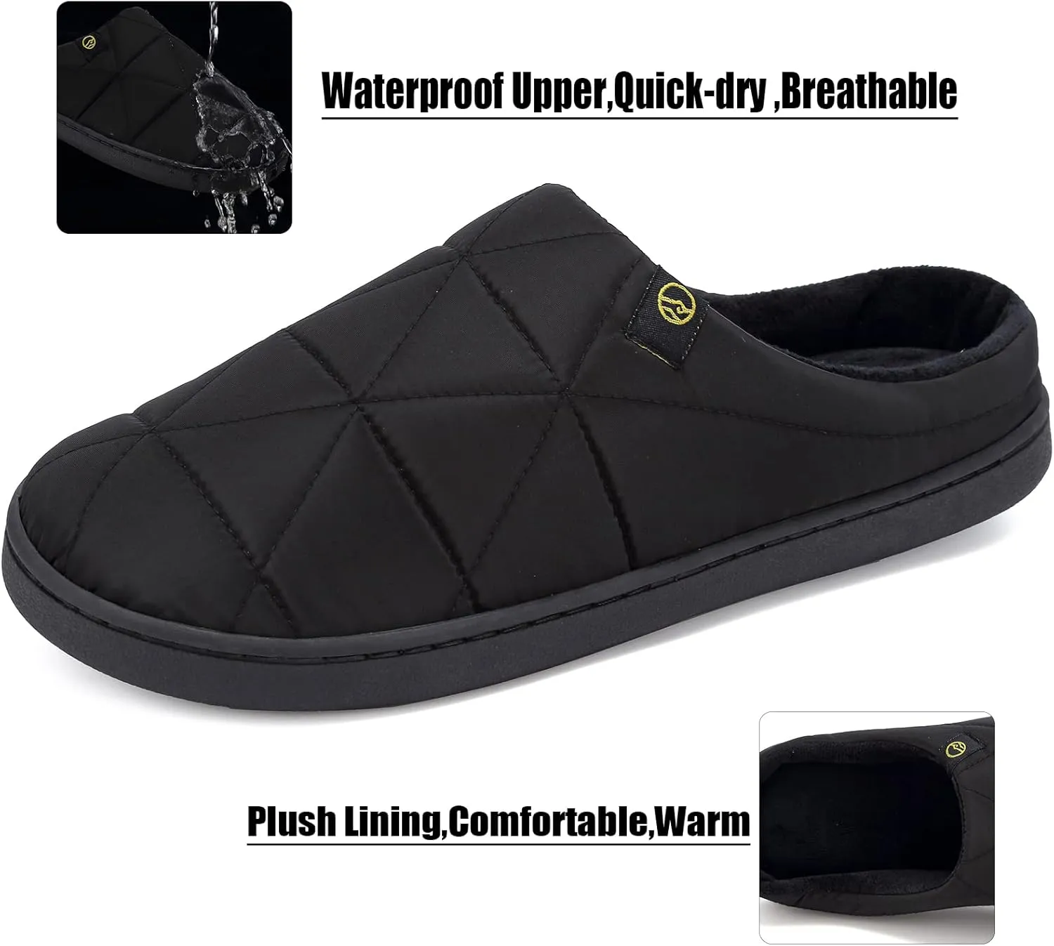 Indoor Memory Foam Slippers Mens Fleece Lined Comfortable House Shoes for Men Closed Toe Waterproof Non-Slip Winter Warm Slippers
