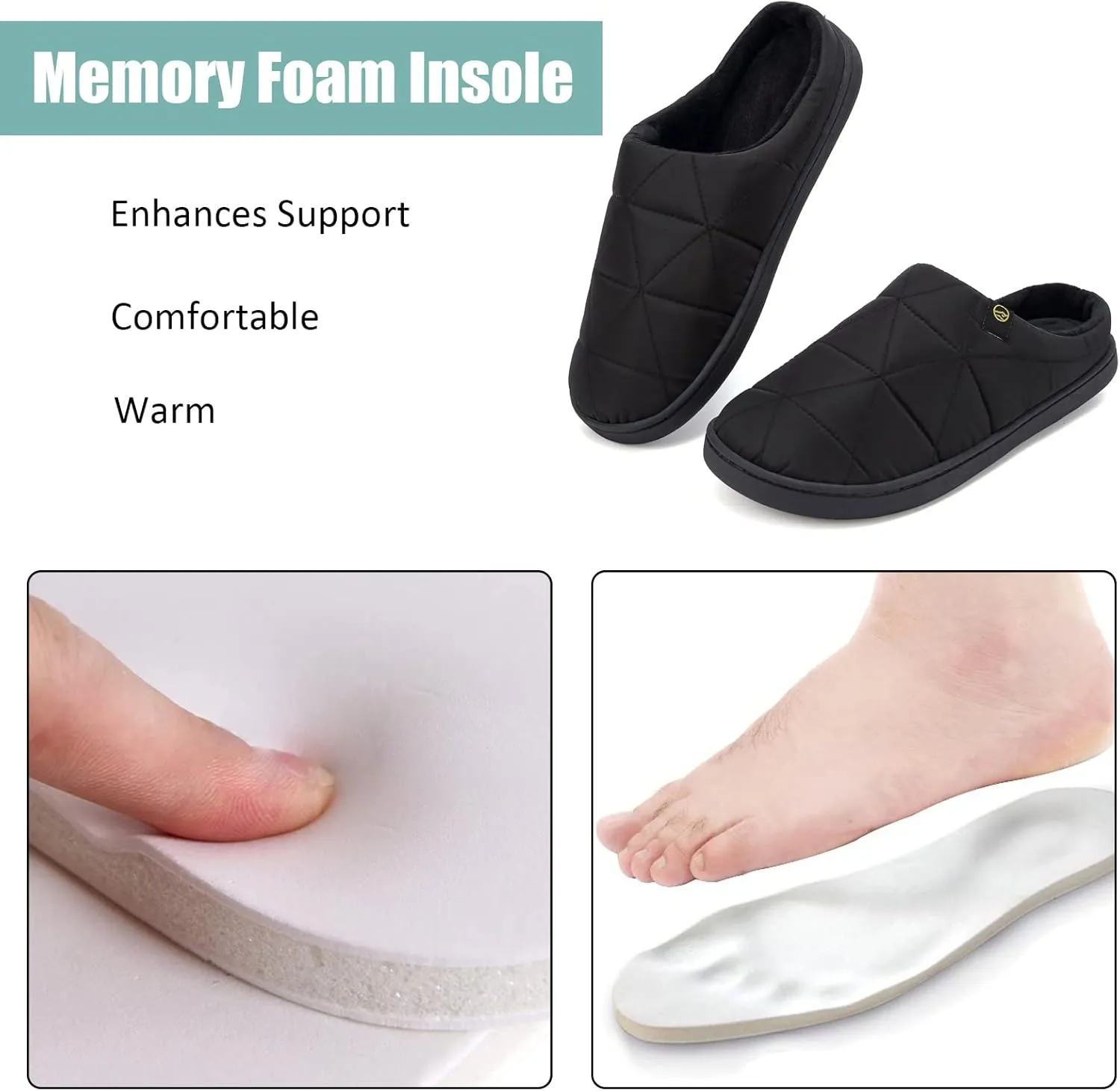 Indoor Memory Foam Slippers Mens Fleece Lined Comfortable House Shoes for Men Closed Toe Waterproof Non-Slip Winter Warm Slippers