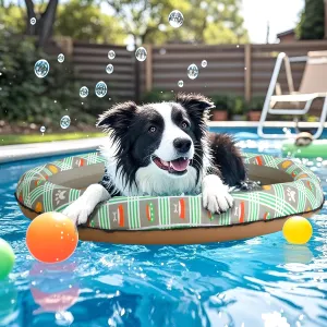 Inflatable Dog Float for Small Dogs, Up to 60 Lbs, Foldable & Puncture-Resistant Doggy Float for Pool, Portable Dog Float Bed Pet Swimming Accessory, Pet-Friendly Outdoor Fun, Brown