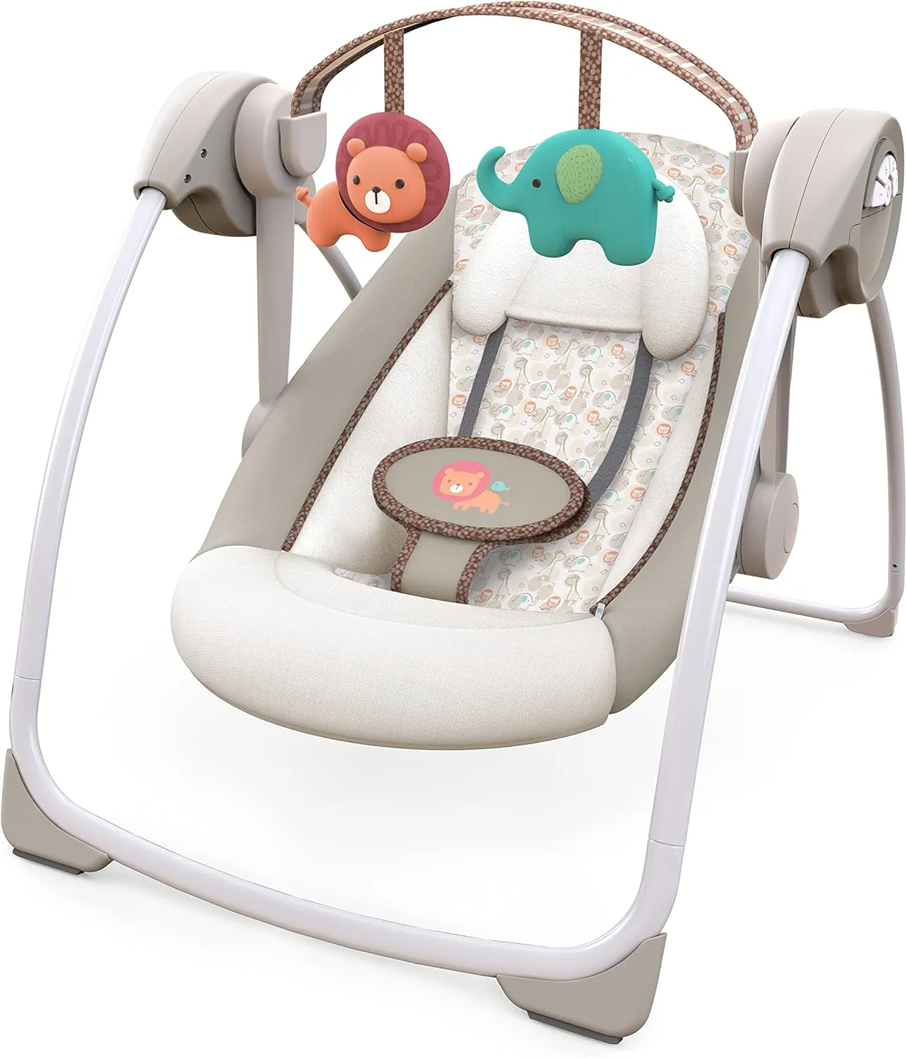 Ingenuity Soothe 'n Delight Compact Portable 6-Speed Plush Baby Swing with Music, Folds Easy, 0-9 Months 6-20 lbs (Cozy Kingdom)
