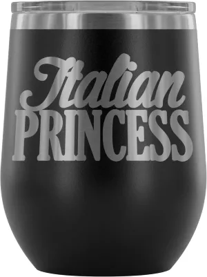 Insulated Wine Tumbler with Lid – Italian Princess - 12 oz Stemless Stainless Steel Wine Glass – Double Wall Vacuum Insulated Travel Cup for Wine, Coffee, Cocktails – Lightweight & BPA Free