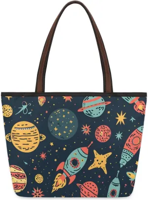 Interstellar Space Rocket Tote Bag for Women Womens Handbags Tote Bags for Travel Beach Gym