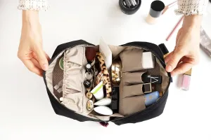 Invite.L Grande Large Capacity Portable Travel Stand Up Cosmetic Bag with Organized Pockets Wide Open Organizer for Makeup Work Essentials Korean Beauty Case (Svea Blue)