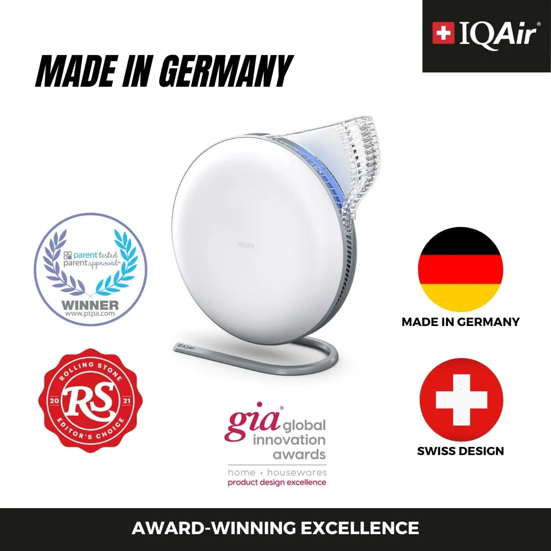 IQAir Atem Desk Air Purifier for Home, Office, Desktop, Small Room up to 150 sq ft, HyperHEPA Filter for Bacteria, Viruses, Allergens, Pets, Asthma, Pollen, Dust, Swiss Design, Made in Germany, White