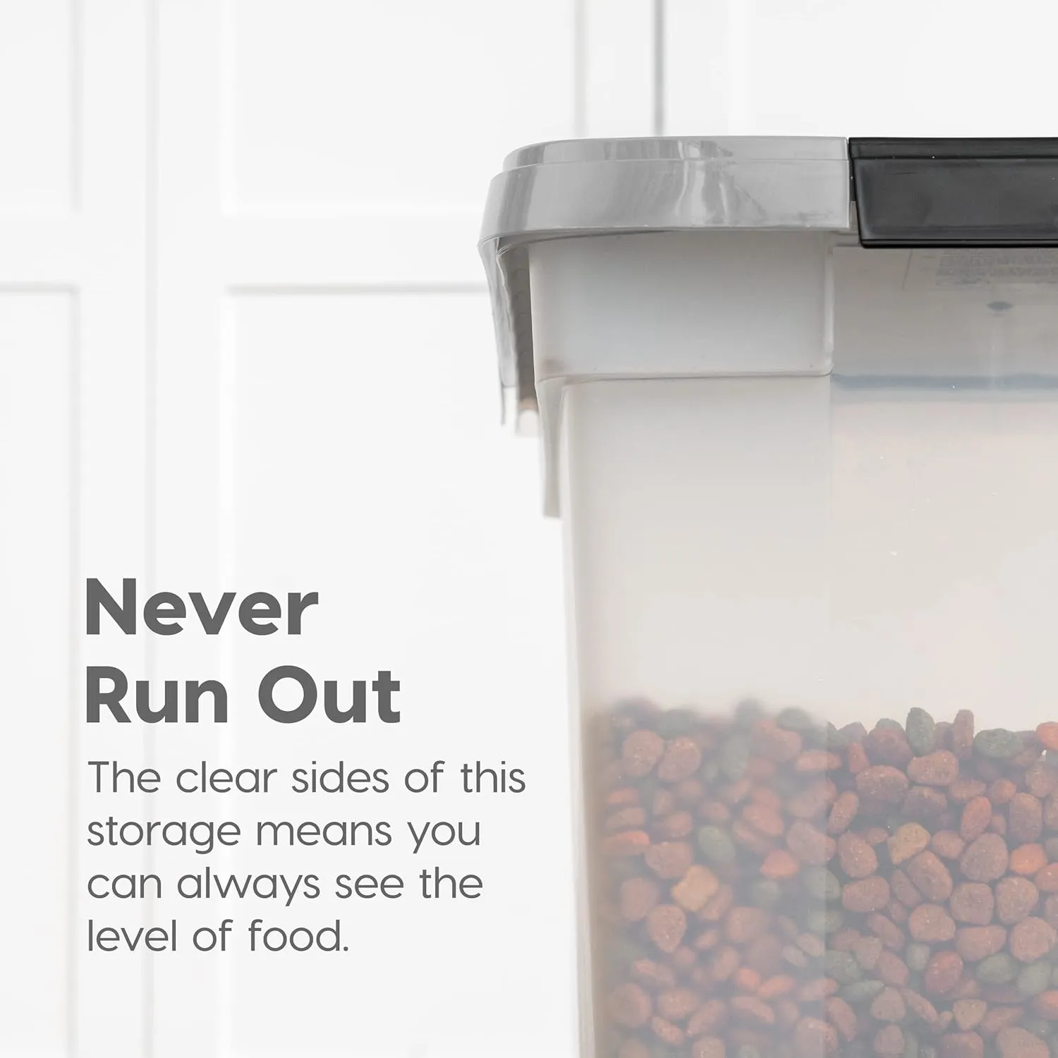 IRIS USA Airtight Dog Food Storage Container, WeatherPro, Up to 50 lbs, Removable Wheels, for Dog Cat Bird and Other Pet Food Storage Bin, Keep Fresh, Translucent Body, Made in USA, Clear/Gray
