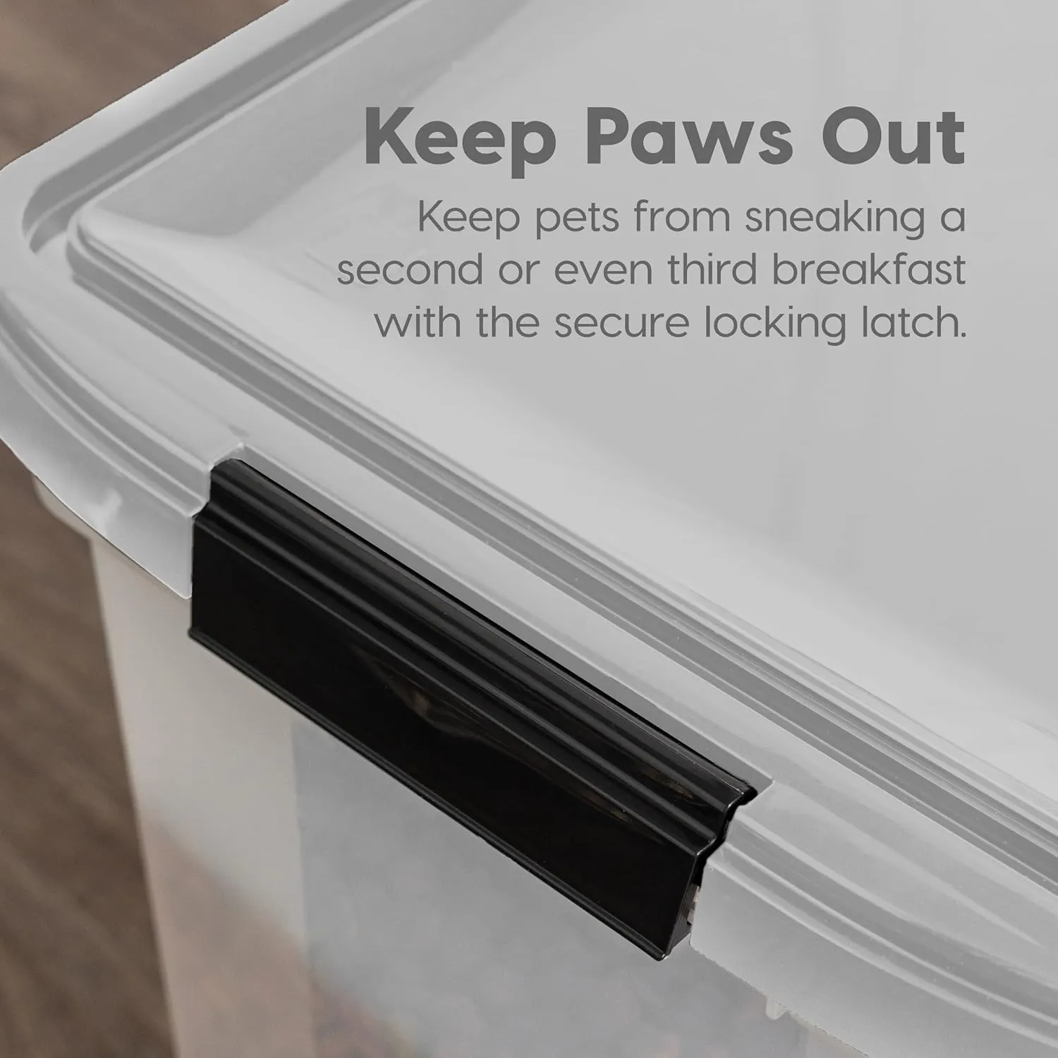 IRIS USA Airtight Dog Food Storage Container, WeatherPro, Up to 50 lbs, Removable Wheels, for Dog Cat Bird and Other Pet Food Storage Bin, Keep Fresh, Translucent Body, Made in USA, Clear/Gray
