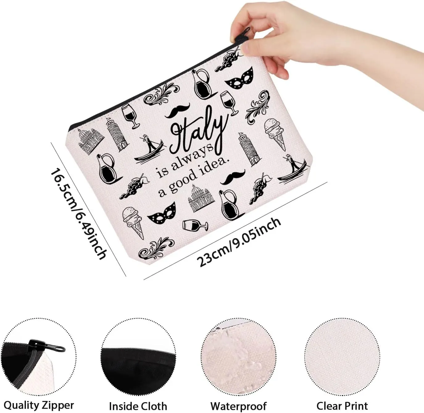 Italy Travel Gift Italy Is Always A Good Idea Bag Gift For Italy Traveller Zipper Pouch Makeup Bag (Italy)