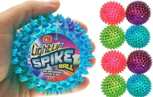 JA-RU Large 3.25" Light Up Spiky Rubber Ball (8 Balls) Spike Sensory Toy for Kids. Squishy Bouncy Dog Toy. Therapy Stress Fidget. Party Favor. Plus 1 Sticker. 699-8s
