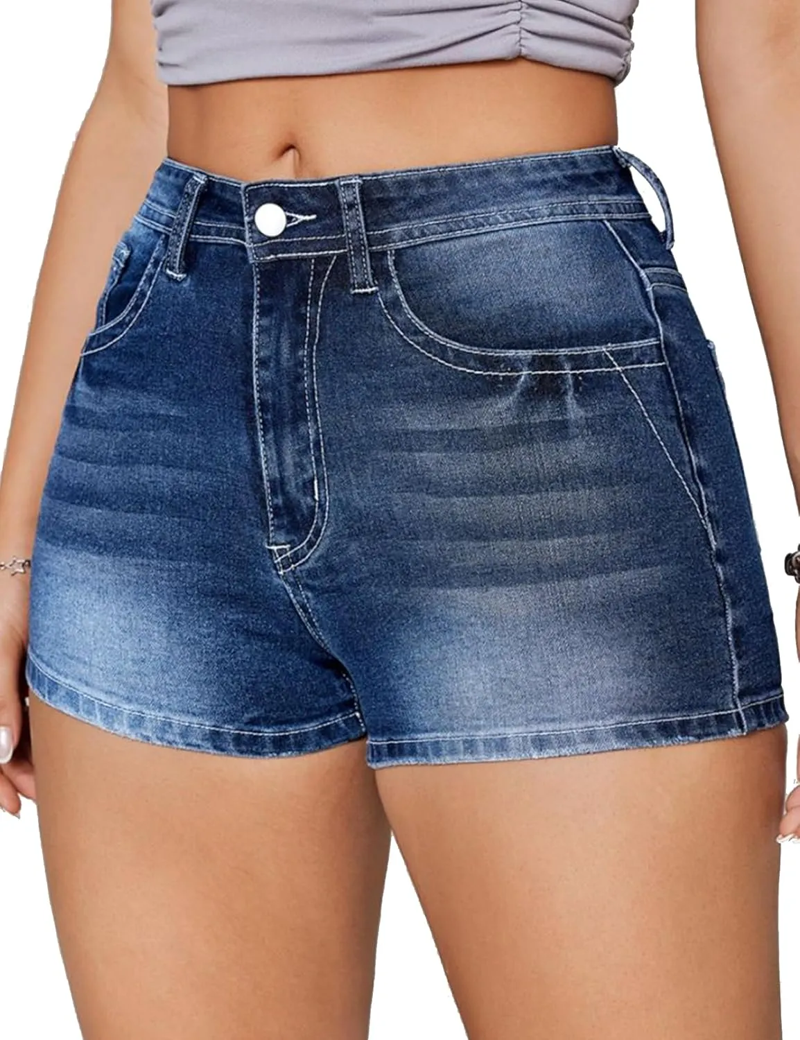 Jean Shorts for Women Denim Shorts Mid Rise Raw Hem Skinny Stretchy Back Embroidery Pocket Shorts