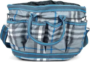 Jeffers Poplar Head Grooming Bag – Horse Grooming Organizer Tote with Pockets for Brushes, Tools, Clippers, Shampoo, Detangler – Stable Barn Kit Carrier for Horses, Pets, Hamilton Blue & Slate Plaid