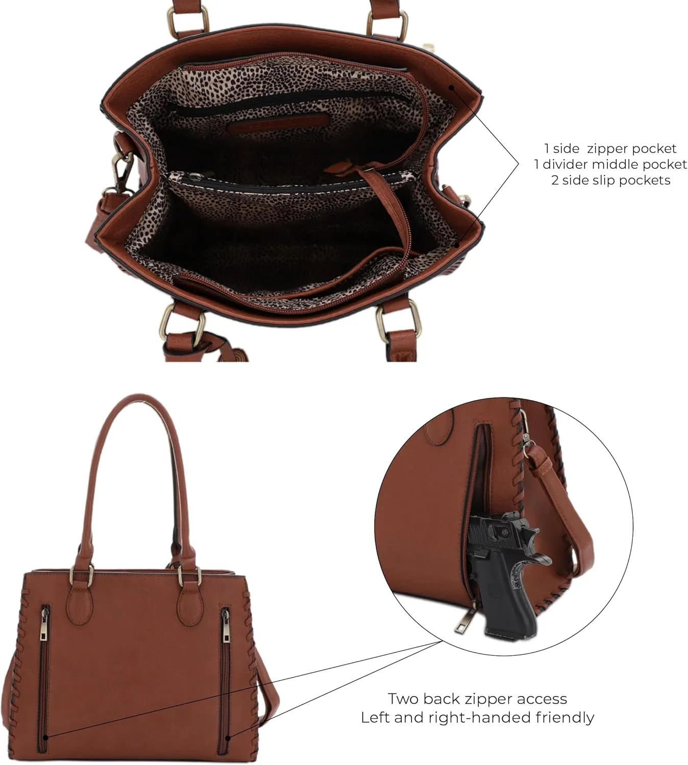 JESSIE & JAMES | Lioness Concealed Carry Satchel Bag with Tassel, Top Handle Purse with Crossbody Shoulder Strap