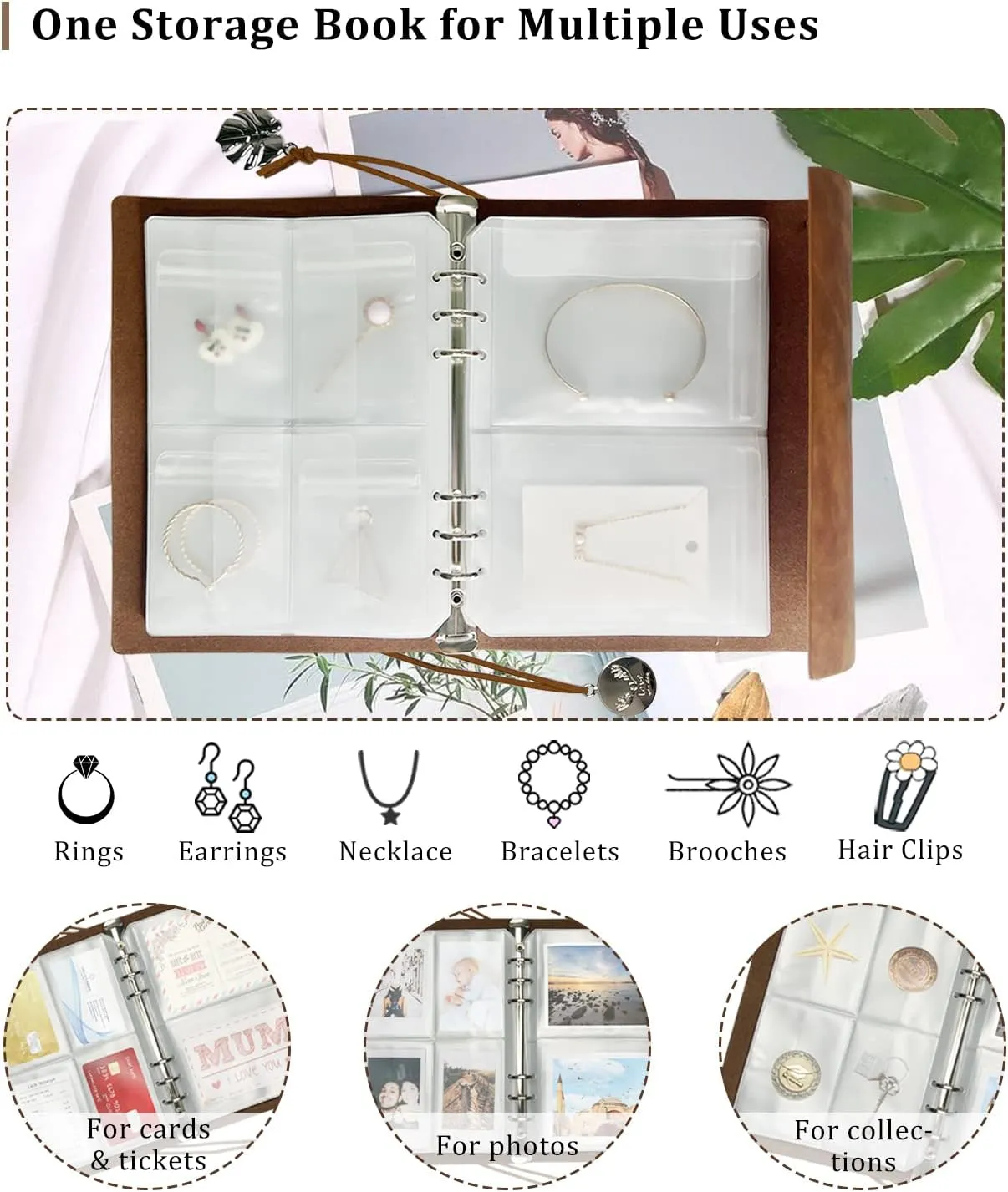 Jewelry Storage Book, PU Leather Travel Jewelry Organizer with Anti-drop Pockets, Portable Earrings Travel Album with Transparent Jewelry Bags for Rings, Bracelets(70 Grids 70 Anti-Oxidation PVC Bags)