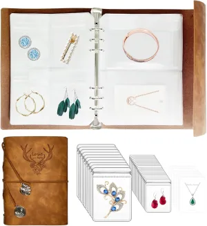 Jewelry Storage Book, PU Leather Travel Jewelry Organizer with Anti-drop Pockets, Portable Earrings Travel Album with Transparent Jewelry Bags for Rings, Bracelets(70 Grids 70 Anti-Oxidation PVC Bags)