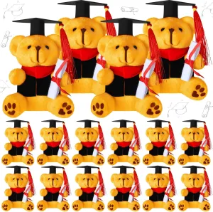 Jexine 12 Pieces Graduation Bear Class of 2025 Plush Mini Bears Bulk Grad Small Bear Stuffed Animal with Graduation Gift Gown Hat for Kindergarten School College Preschool, 4.7 Inch(Yellow)