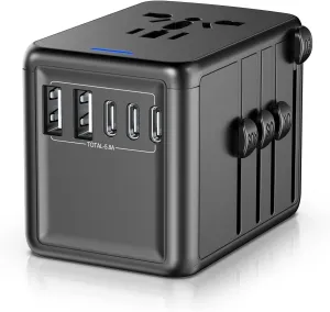 JMFONE-URJD Universal Travel Adapter Offers 5.8A 3X 3.0A USB-C Ports, 2X 2.4A USB-A Ports and Multi AC Outlet, All-in-One International Power Plug Adaptor Worldwide Charger for EU US UK AU 200  Countries