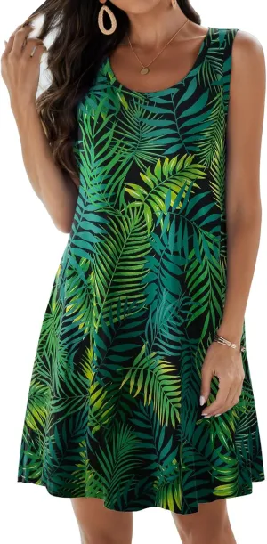 JollieLovin Women Summer Sundress Plus Size Tank Sleeveless T-Shirt Dress Beach Swing Loose Fit Casual