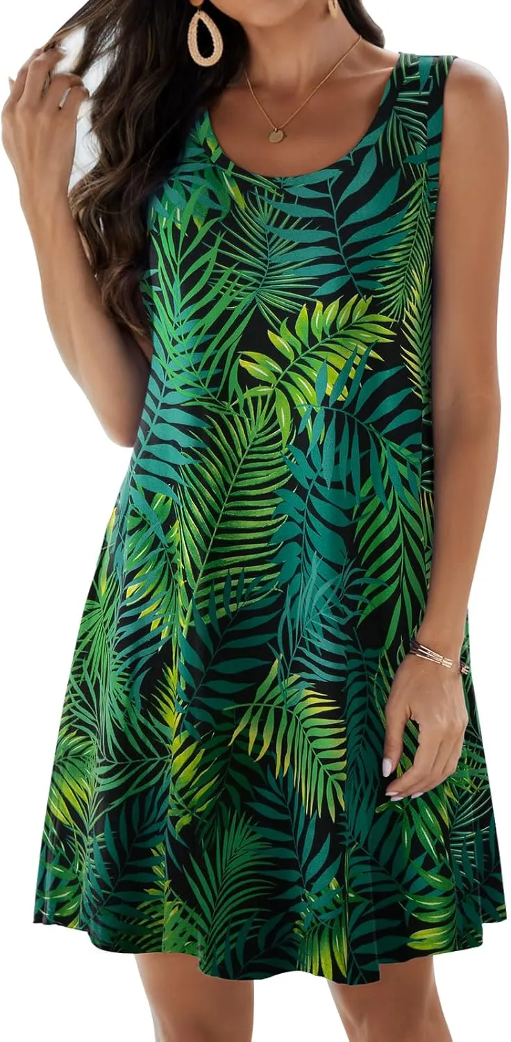 JollieLovin Women Summer Sundress Plus Size Tank Sleeveless T-Shirt Dress Beach Swing Loose Fit Casual