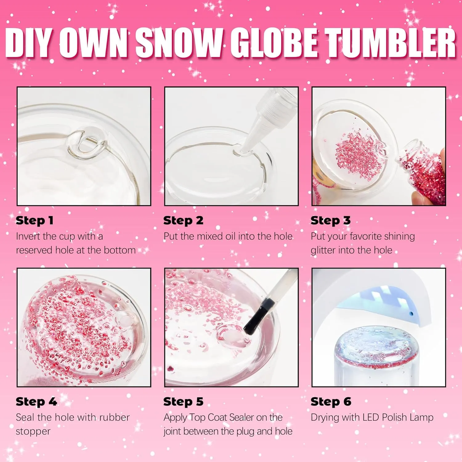 Joyclub 8 Pack Sublimation Snow Globe Tumbler Pre Drilled Beer Can Shaped, 16oz Double Wall Sublimation Glass Cups with Lids and Straws for Snow Globe Glitter DIY Smoothie Soda Boba Tea Cocktail